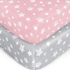 Crib Sheets for Girls 2 Pack, Fitted Sheet crib sheet, Grey pink