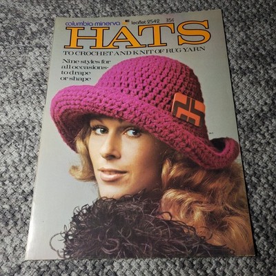 Hats to Crochet and Knit Rug Yarn Columbia Minerva 1971 Vintage Leaflet