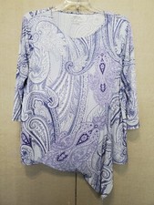 Chico's Coastal Paisley Angled Hem Scoop Neck Stretchy Tunic Size 3 XL 