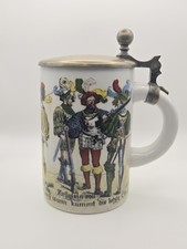 Vintage West German Beer Stein Tankard 6.5" w Lid Medieval Soldiers Knights