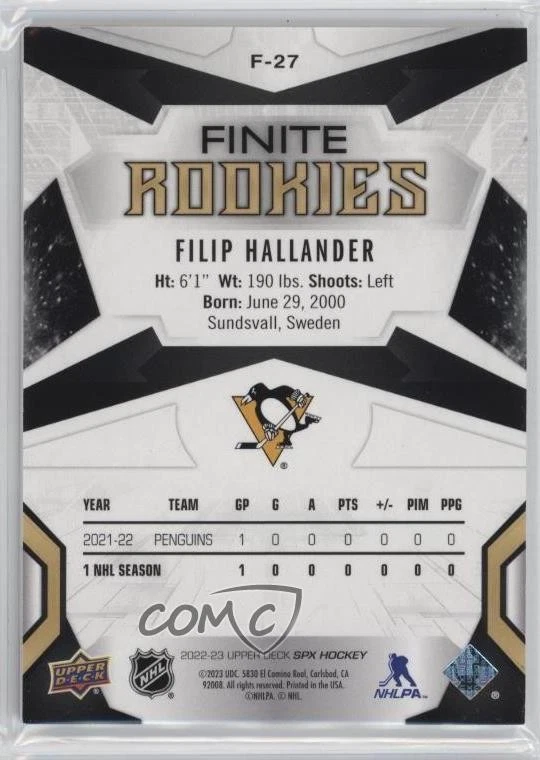2022-23 SPx Finite Rookies Gold Spectrum /25 Filip Hallander #F-27 RC - Image 2 of 2