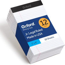 Oxford Legal Pads 5x8 12 Pack, Small White Writing Note Pads, 50 Sheets Each