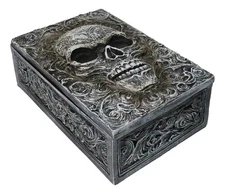 Secrets Of The Macabre Vintage Gothic Tooled Floral Skull Decorative Jewelry Box