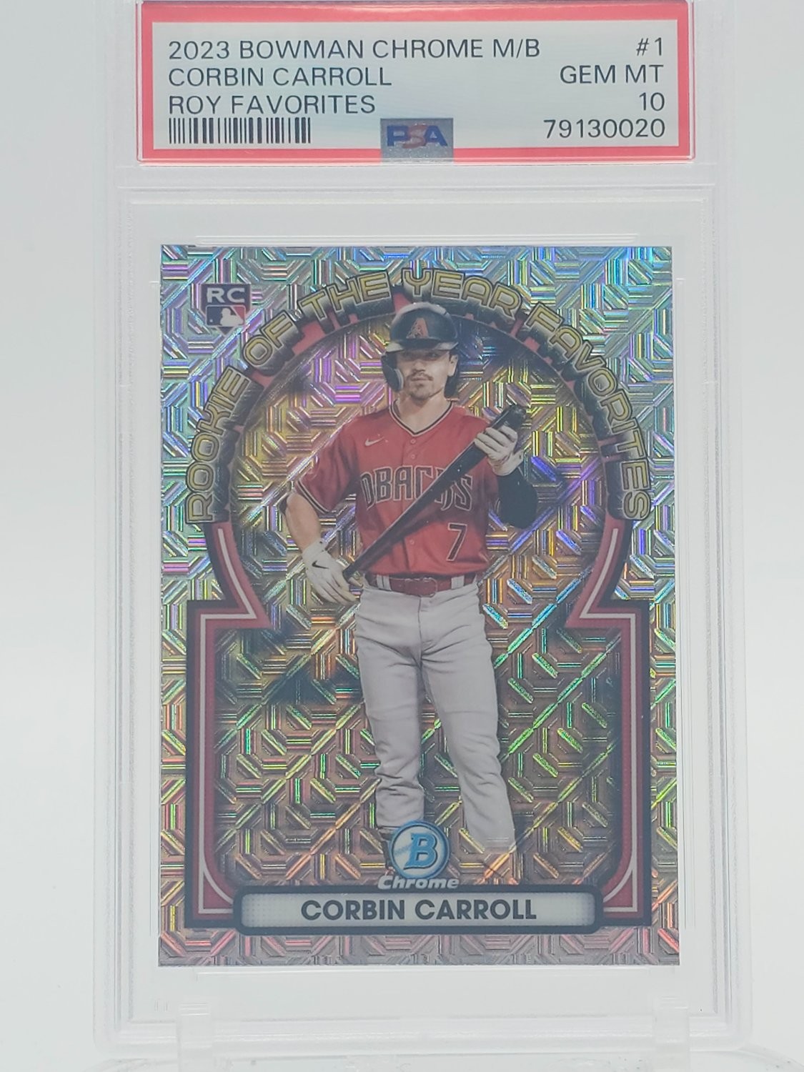 CORBIN CARROLL 2023 BOWMAN CHROME MEGA ROOKIE YEAR FAVORITES MOJO PSA 10 Q1518 view 1