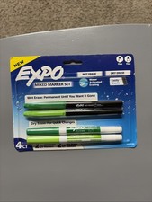 Expo 4ct Fine Mixed 2 Dry / 2 Wet Erase Marker Assorted Green, NEW