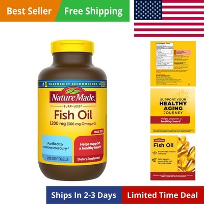 Burp Less Fish Oil Omega 3 Supplements, 1200 mg Softgels, Omega 3 Fish Oil fo...