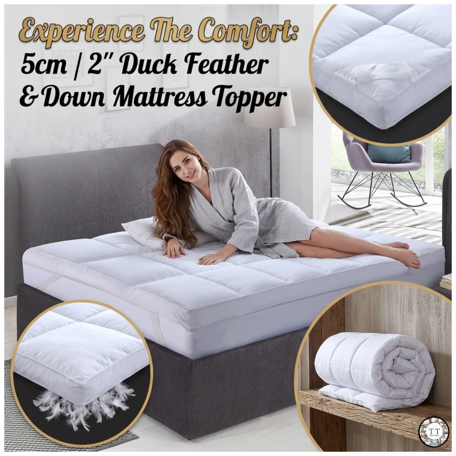 Duck Feather And Down Mattress Topper 5cm THICK and Soft Available in All Sizes.