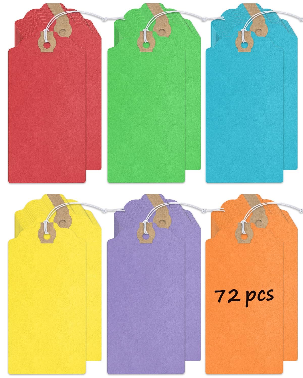 Uniclife 72 Pcs Blank Shipping Tags with Elastic 4.7" x 2.36", Rainbow Colors