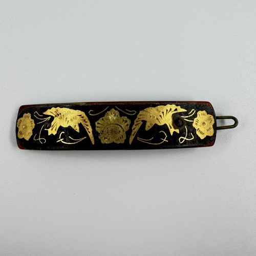 Spanish Damascene Hair Barrette Gold Oxidized Metal Steel or Iron