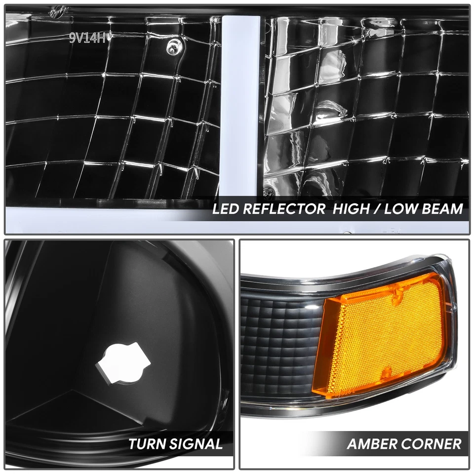 Faros traseros LED DRL negros/ámbar Fit 98-04 Chevy Blazer/S10 en forma de F Foto 3 de 4