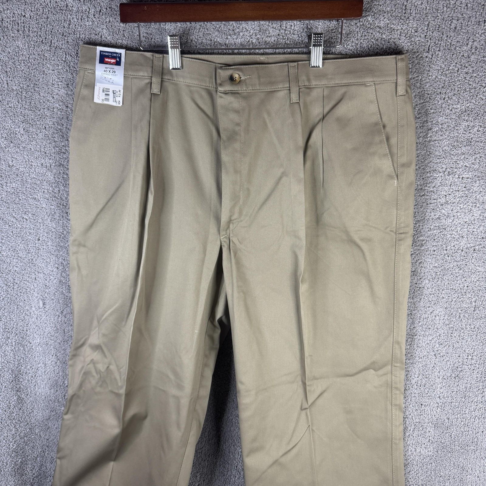 Wrangler Timber Creek Pants Mens 40x29 Beige Khakis Pleated 