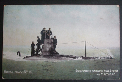 1919 ROYAL NAVY P/C U-BOOTE A4 GOING FULL SPEED AT SPITHEAD SURFACED U-Boot