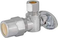1/2 Inch CPVC X 3/8 Inch OD Compression Quarter Turn Angle Stop Valve, Brass Plu