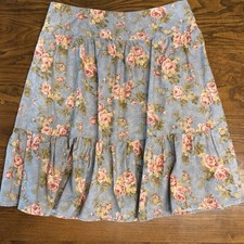VINTAGE Unlabeled Women Light Blue Floral One Pocket Ruffle Zip Peasant Skirt L