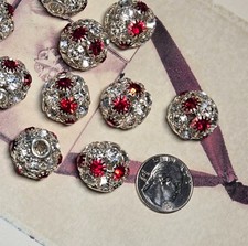 6Pcs 18mm Rhinestone Ball Beads Red Clear Crystal 5mm Hole DIY Jewelry Making