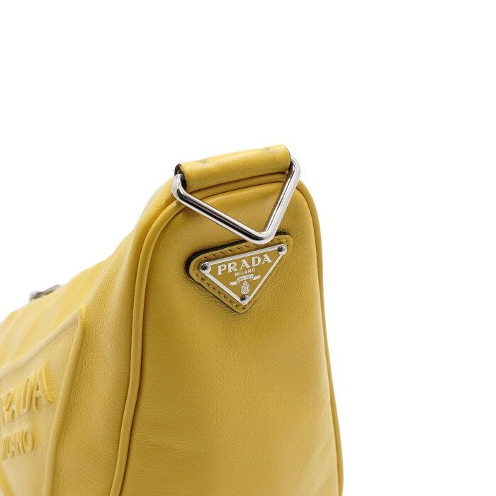 Prada Yellow Leather Triangular Shoulder Bag 1BH1… - image 11
