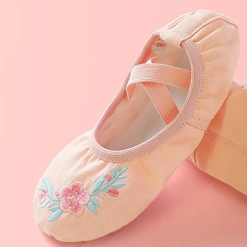 Girls Ballet Shoes Embroider Kids Dance Slippers Dancing Pink Dancing Shoes - Image 4 of 4