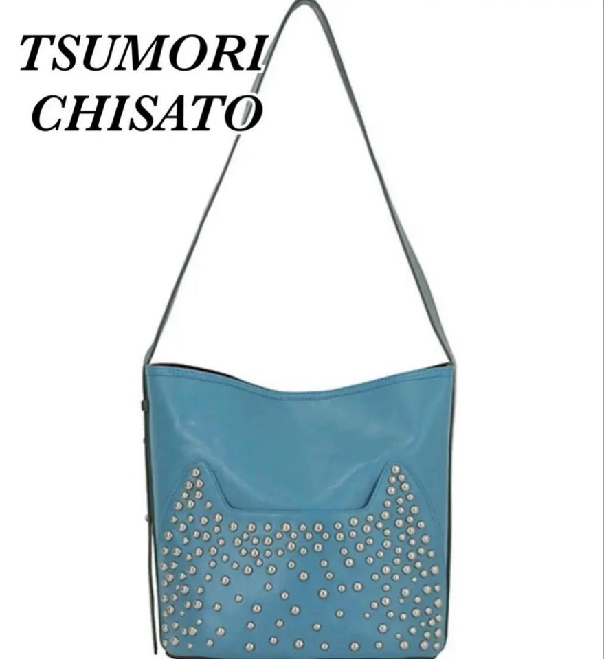 Bolso de Hombro Tsumori Chisato Gato Tachonado Cartera con Bolsa de Cuero en Azul USADO Foto 2 de 4