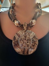 Tribal Coconut Shell Coconut Heishi Cockle Shell Wood Bead Statement Necklace