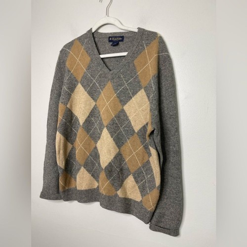 Brooks Brothers V-Neck 100% Camel Hair Pullover Sweater Men's M Argyle Preppy - Bild 2 von 8