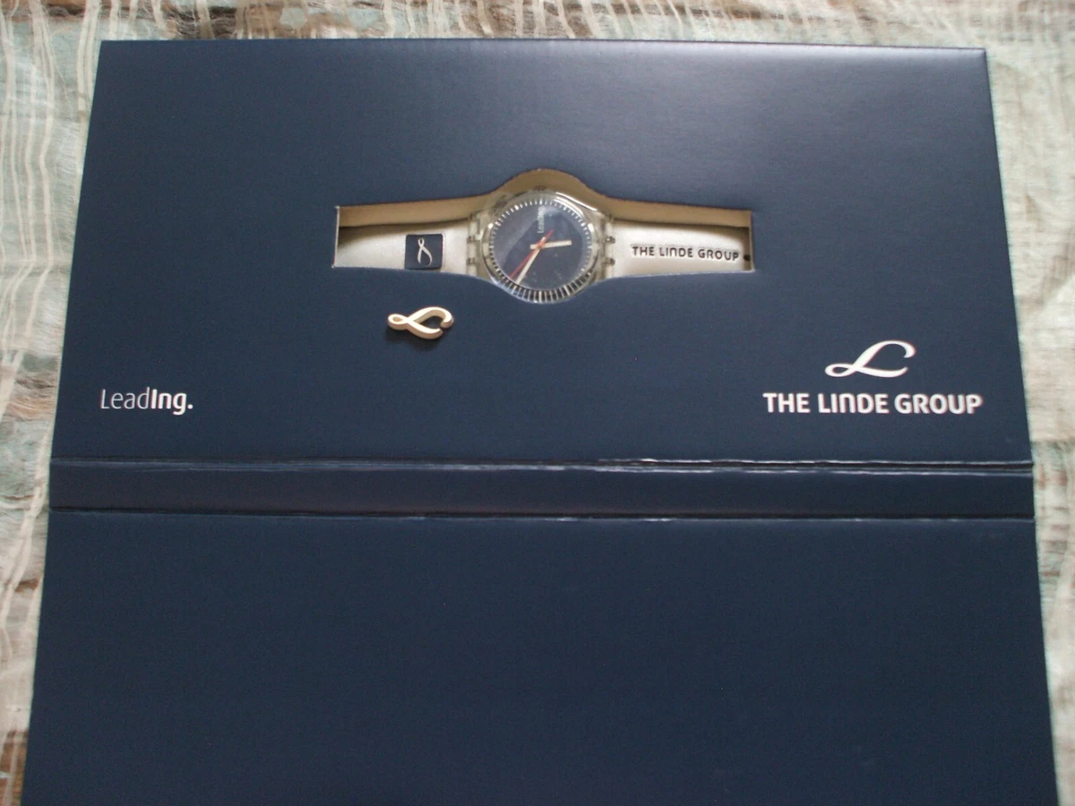 2006 Linde Corporate Swatch Watch Mounted with Linde L Pin Badge NEW UNWORN