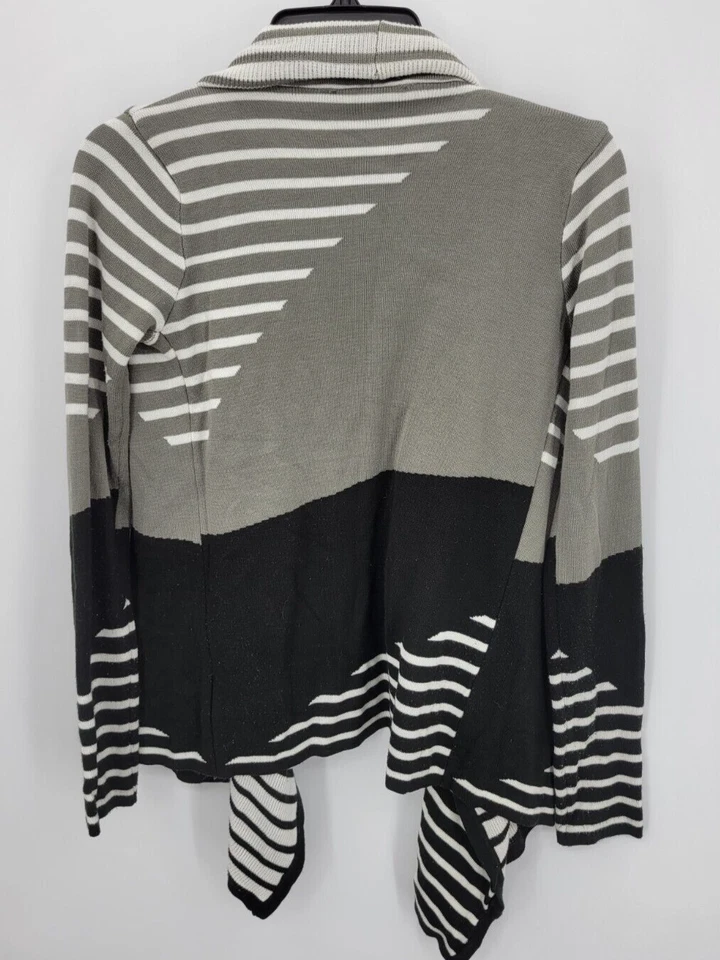 Cárdigan boho Stars suéter para mujer XS negro gris a rayas frente abierto Foto 2 de 4