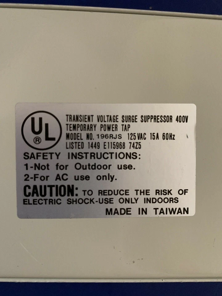 Transient Voltage Surge Suppressor Power Strip Model 196RJS, Used - Image 4 of 4