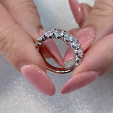 2.35 TCW Oval Moissanite 3/4 Eternity Wedding Band Ring In 14K White Gold Plated