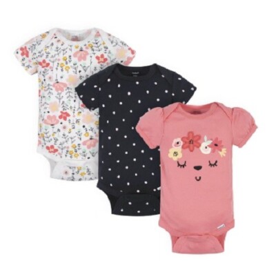 Gerber  NEW Lit'l Girl's 3 piece Onsies size PREEMIE ~peach/black/white floral