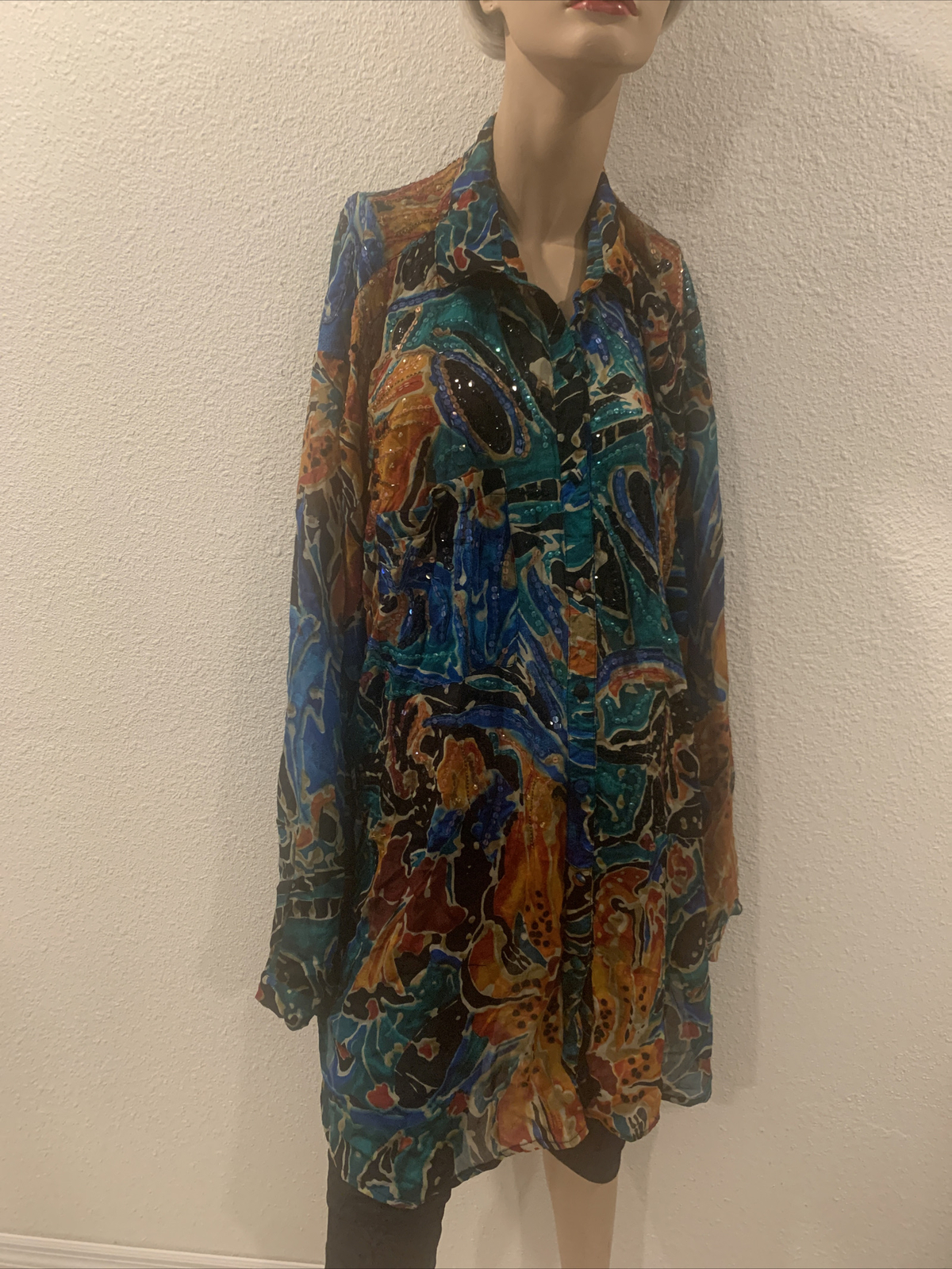 Blusa túnica vintage Judith Ann Plus seda con cinturón adornada 2X 18-20