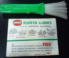 Vintage Amoco Oil Retractable Brush For Travel + Amoco Asters seed pack