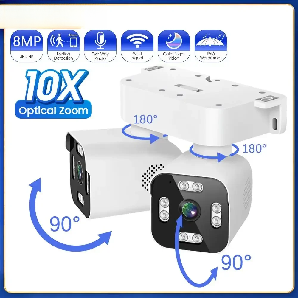 Security Camera Outdoor Waterproof Dual Lens HD 8MP 4K 10X Zoom WiFi CCTV Night-image