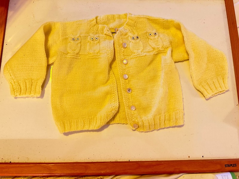 Vintage 1974 baby Clothes INFANT, boys,  Knit Sweater  Owel's Yellow