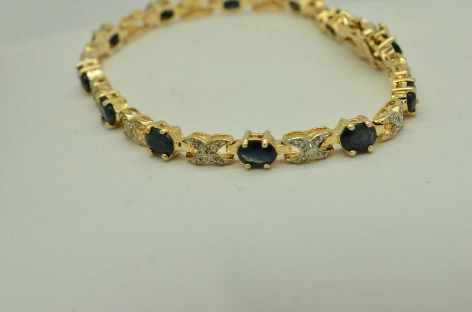 PULSERA DE PLATA ESTERLINA CON CADENA ESTILO ELEGANTE EN TONO ORO 7,5" #FMK457 Foto 2 de 3