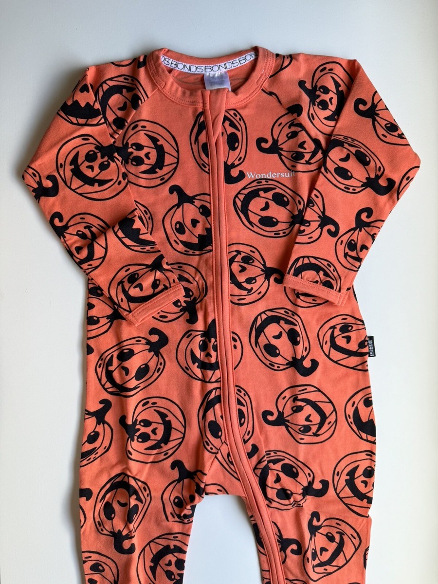 NWT Bonds Baby Zippy Wondersuit Halloween Orange Pumpkins Jack O
