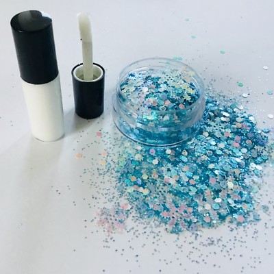 FESTIVAL GESICHT/KÖRPER/HAAR SET - 4ml KLEBER FROZEN ICE IRIDESCENT GLITTER MIX 10g TOPF