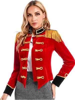 DE Damen Zirkus Kostüm Samt Jacke Ringmaster Jacke Mantel Kurz Langarm Cosplay  - Bild 1 von 4