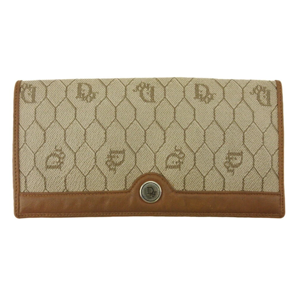 DIOR long pilgrimage honeycomb beige PVC ?~ leather Authentic USED T19030