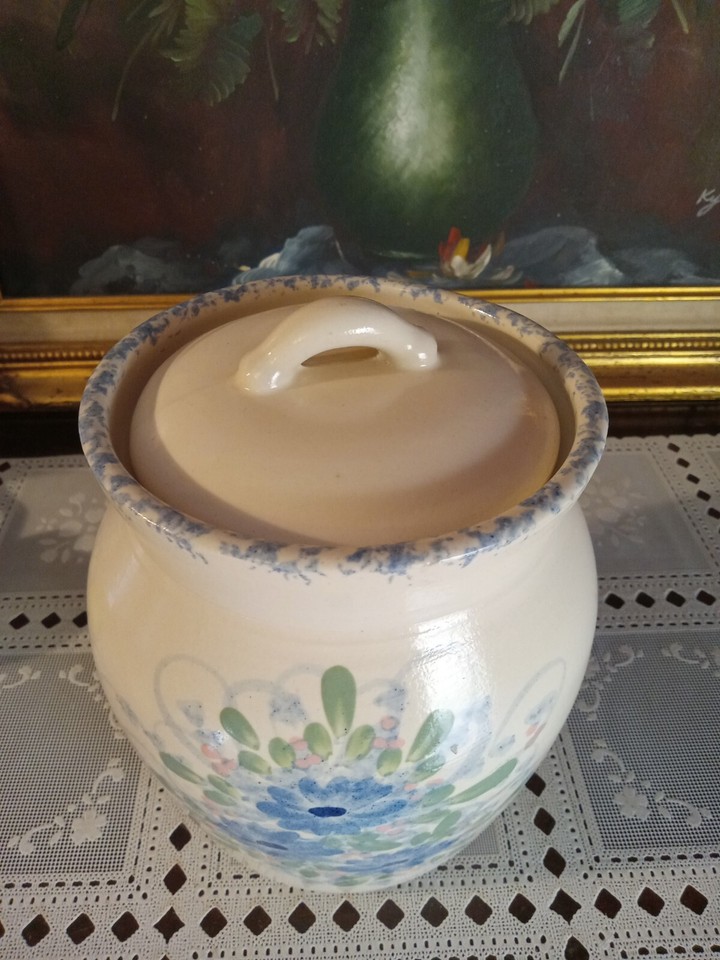 Vintage East Texas Pottery Marshall,TX Blue Spongeware and Flowers