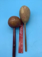 Cartagena (S.Amer.)Handmade Carved Vintage Antique Maracas  - Lot of 2-1