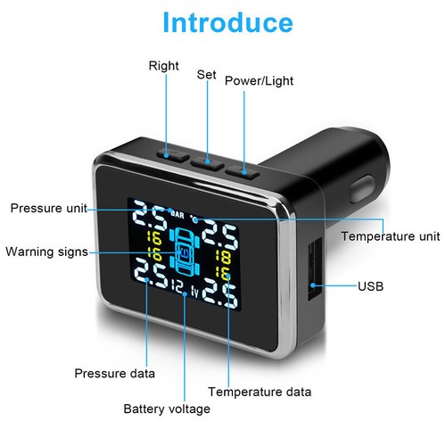 12V Wireless USB Car Tire Pressure Monitoring System TPMS + 4 External Sensors - Picture 4 of 8
