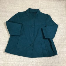 Talbots Blazer Womens 12 Petite Button Front Pea Coat Sweater Knit Wool Blue