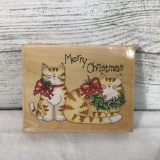 Stamps Happen Merry Christmas Cats Rubber Stamp 80133
