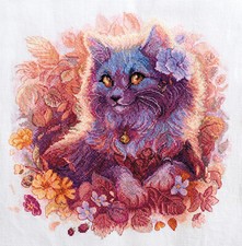 Soft Paws cross stitch embroidery kit  FREE SHIPPING blue cat embroidery kit