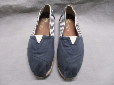 Toms Shoes Womens Blue Flats Stripes Slip On Comfort Canvas Casual Ladies  Boho