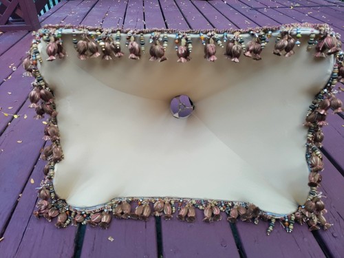 Victorian Lamp Shade Beaded Tassels Crown Ecru Silk 20"x14"x 13.5" Orient Frame - Picture 15 of 20