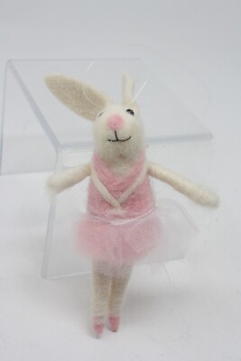 Kurt Adler Felted Wool Dancing Ballerina Rabbit Bunny Wearing Pink Tulle Tutu