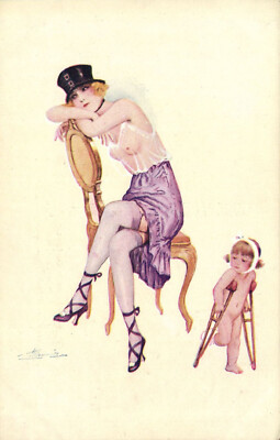 PC ARTIST SIGNED, MEUNIER, RISQUE, SEMAINE DE CUPIDON, Vintage Postcard (b50641)