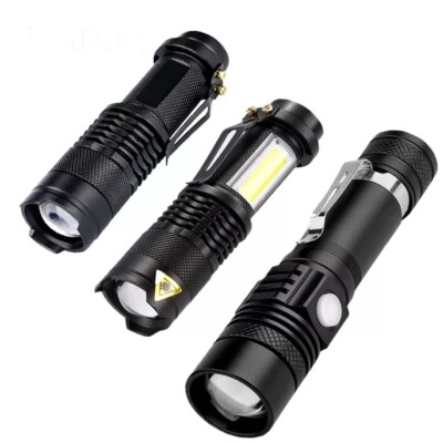 LED Flashlight 2000LM Q5 Mini LED Flashlight COB Torch AA/14500 Adjustable Zoom 