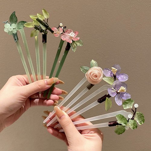 Flower U Shape Hairpin Hair Sticks for Buns Chinese Style Hair Stick Women - Picture 5 of 17